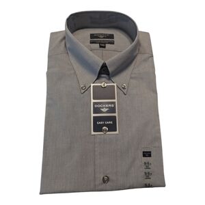NWT Dockers Easy Care Brushed Gray Long Sleeve Dress Shirt Men's L 16-16.5 34-35